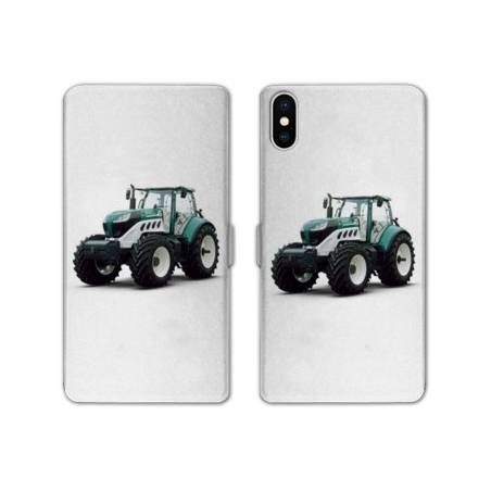 Housse cuir portefeuille Samsung Galaxy A10 Agriculture Tracteur Blanc