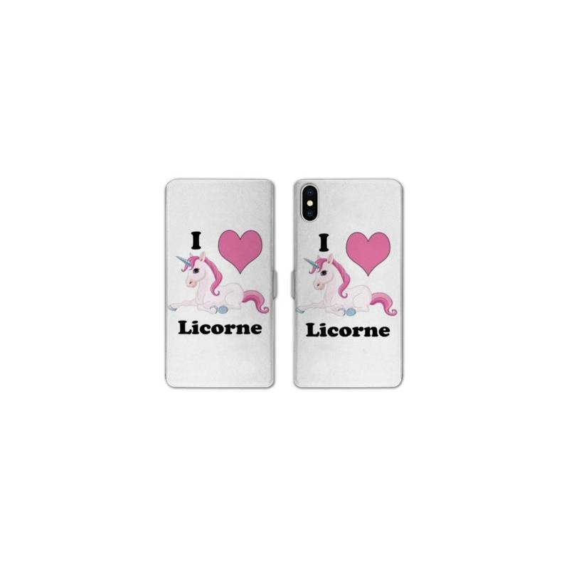 Housse cuir portefeuille Samsung Galaxy A10 Licorne I love FR