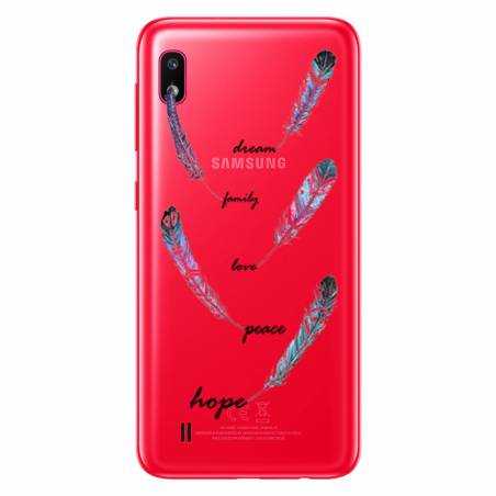 Coque transparente Samsung Galaxy A10 feminine plume couleur