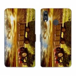 Housse cuir portefeuille Samsung Galaxy A20e Agriculture Tracteur color