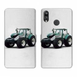 Housse cuir portefeuille Samsung Galaxy A20e Agriculture Tracteur Blanc