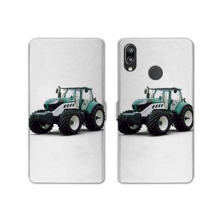 Housse cuir portefeuille Samsung Galaxy A20e Agriculture Tracteur Blanc