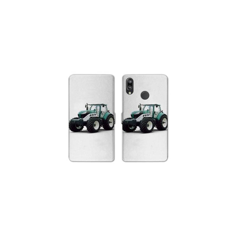 Housse cuir portefeuille Samsung Galaxy A20e Agriculture Tracteur Blanc