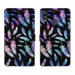 Housse cuir portefeuille Samsung Galaxy A20e Psychedelic Plume