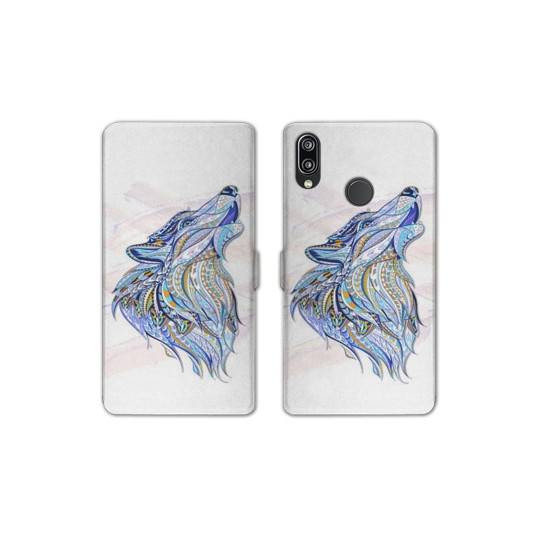 Housse cuir portefeuille Samsung Galaxy A20e Ethniques Loup Color