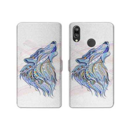 Housse cuir portefeuille Samsung Galaxy A20e Ethniques Loup Color