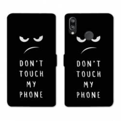 Housse cuir portefeuille Samsung Galaxy A20e Humour don't touch