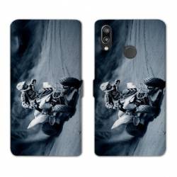 Housse cuir portefeuille Samsung Galaxy A20e Moto Quad