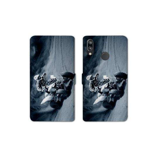 Housse cuir portefeuille Samsung Galaxy A20e Moto Quad