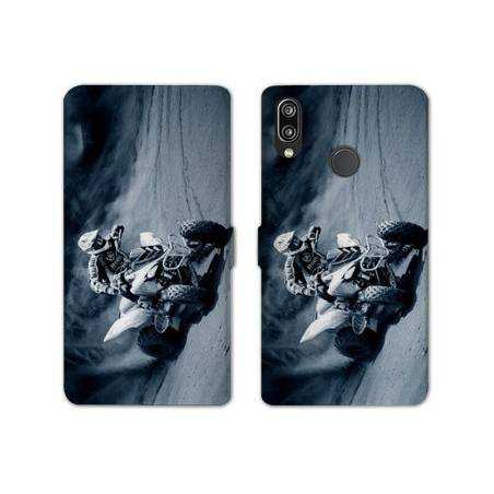 Housse cuir portefeuille Samsung Galaxy A20e Moto Quad
