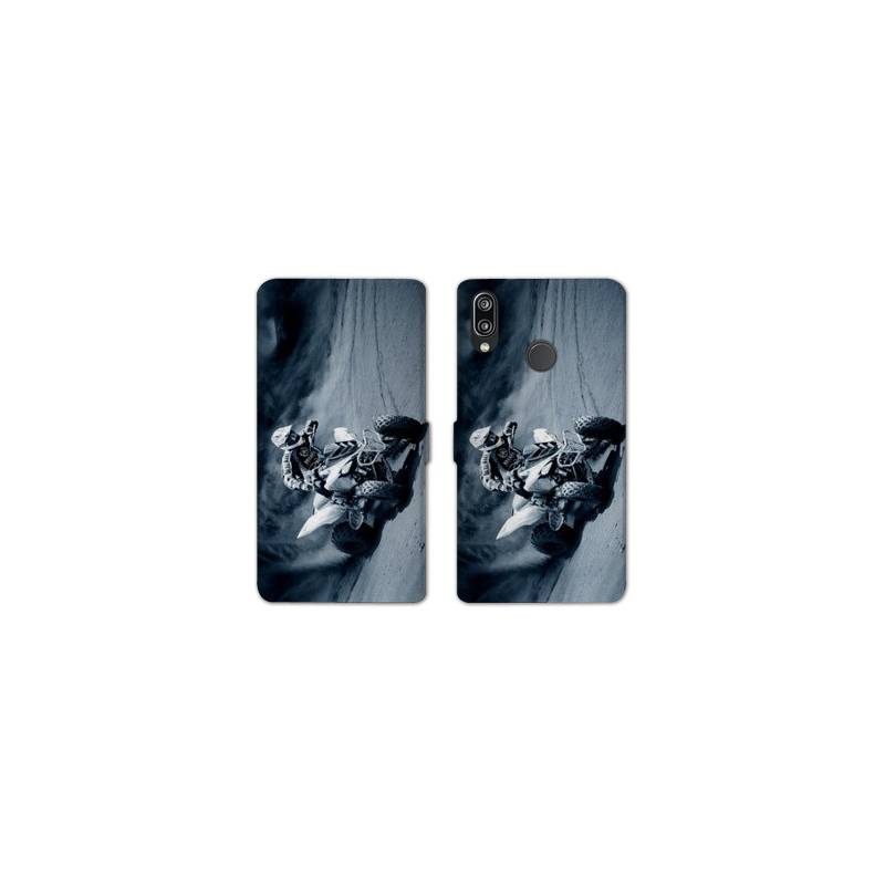 Housse cuir portefeuille Samsung Galaxy A20e Moto Quad