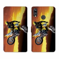 Housse cuir portefeuille Samsung Galaxy A20e Moto Cross Noir