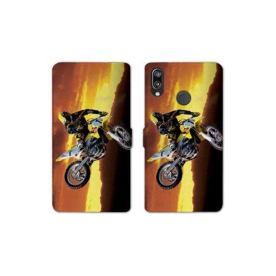 Housse cuir portefeuille Samsung Galaxy A20e Moto Cross Noir