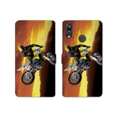 Housse cuir portefeuille Samsung Galaxy A20e Moto Cross Noir