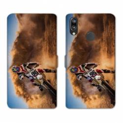 Housse cuir portefeuille Samsung Galaxy A20e Moto Cross Blanc