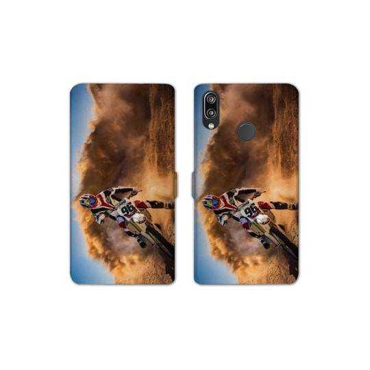 Housse cuir portefeuille Samsung Galaxy A20e Moto Cross Blanc