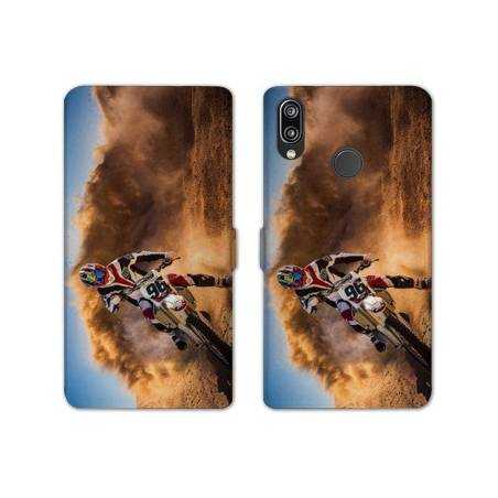 Housse cuir portefeuille Samsung Galaxy A20e Moto Cross Blanc