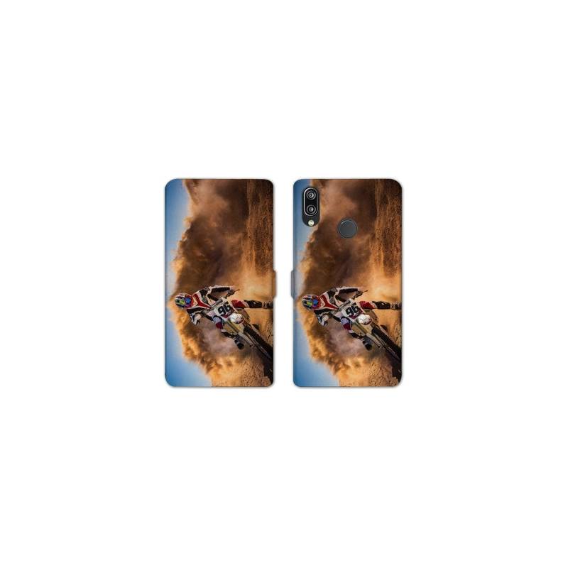 Housse cuir portefeuille Samsung Galaxy A20e Moto Cross Blanc