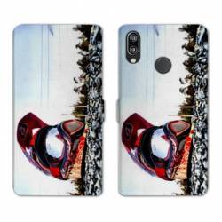 Housse cuir portefeuille Samsung Galaxy A20e Moto Casque Cross