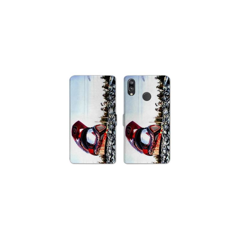 Housse cuir portefeuille Samsung Galaxy A20e Moto Casque Cross