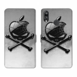 Housse cuir portefeuille Samsung Galaxy A20e Pomme Tete mort