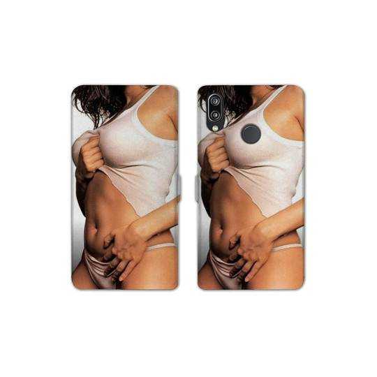 Housse cuir portefeuille Samsung Galaxy A20e Sexy tee shirt blanc