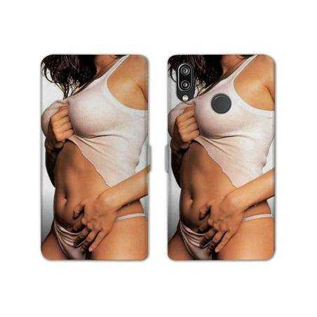 Housse cuir portefeuille Samsung Galaxy A20e Sexy tee shirt blanc