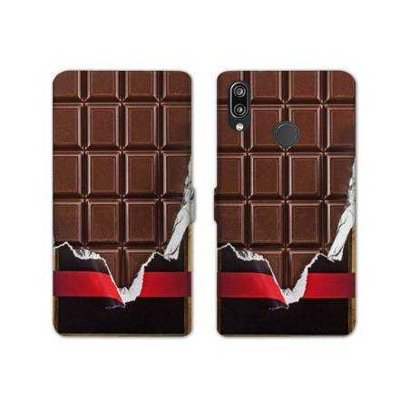 Housse cuir portefeuille Samsung Galaxy A20e Trompe œil chocolat