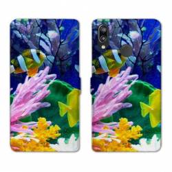 Housse cuir portefeuille Samsung Galaxy A20e Fond marin