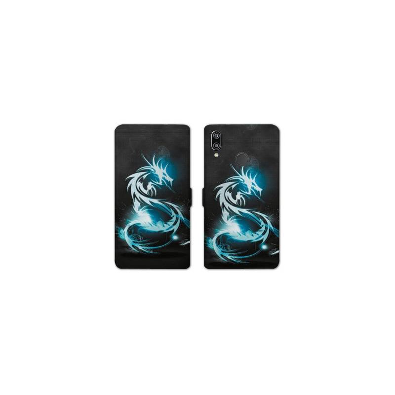 Housse cuir portefeuille Samsung Galaxy A20e Dragon Bleu