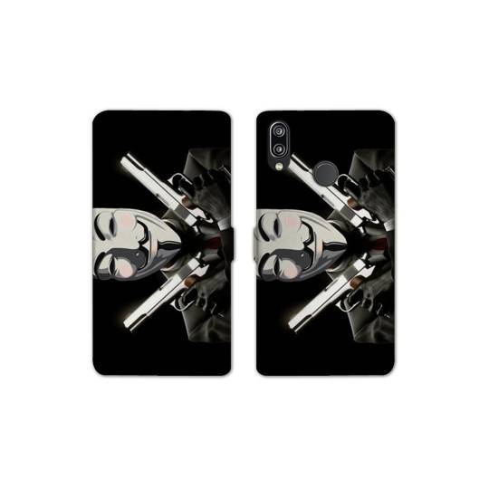 Housse cuir portefeuille Samsung Galaxy A20e Anonymous Gun