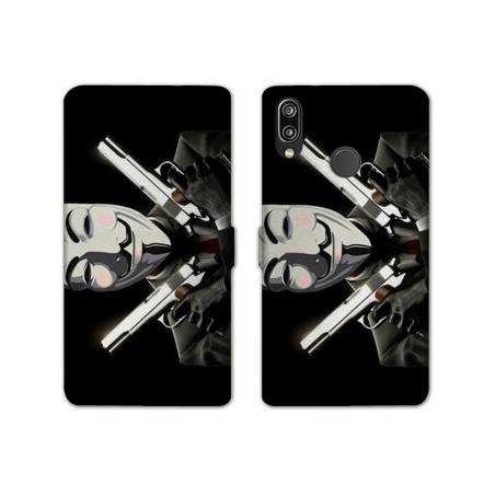 Housse cuir portefeuille Samsung Galaxy A20e Anonymous Gun