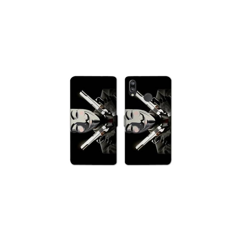 Housse cuir portefeuille Samsung Galaxy A20e Anonymous Gun