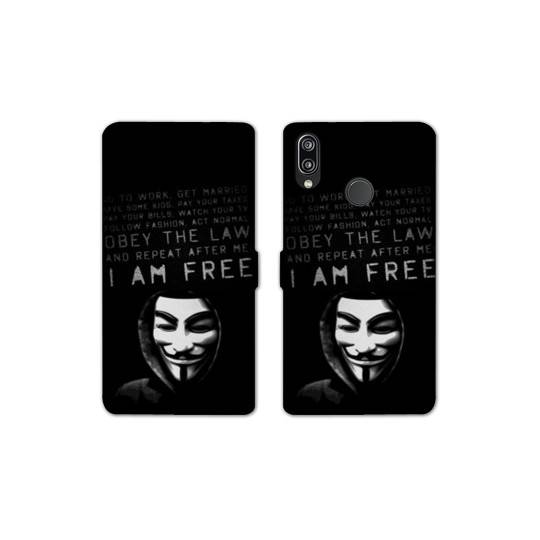 Housse cuir portefeuille Samsung Galaxy A20e Anonymous I am free