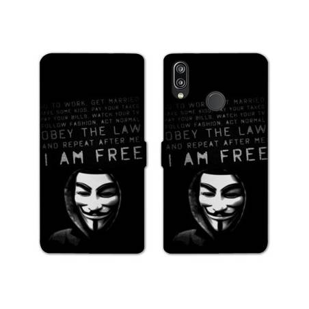 Housse cuir portefeuille Samsung Galaxy A20e Anonymous I am free