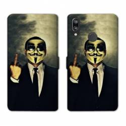 Housse cuir portefeuille Samsung Galaxy A20e Anonymous doigt