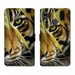 Housse cuir portefeuille Samsung Galaxy A20e œil tigre