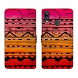 Housse cuir portefeuille Samsung Galaxy A20e motifs Aztec azteque soleil