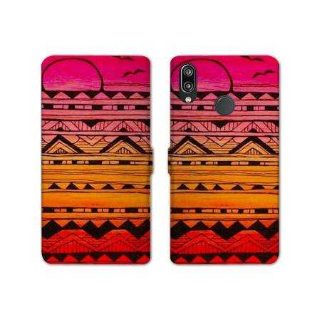 Housse cuir portefeuille Samsung Galaxy A20e motifs Aztec azteque soleil