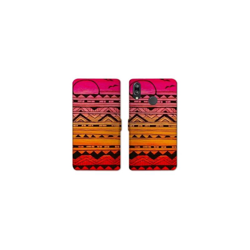 Housse cuir portefeuille Samsung Galaxy A20e motifs Aztec azteque soleil