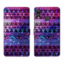 Housse cuir portefeuille Samsung Galaxy A20e motifs Aztec azteque violet