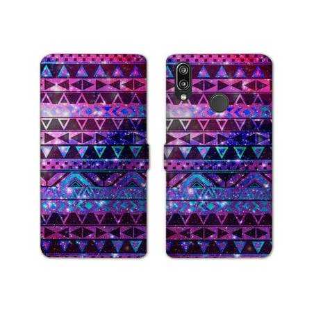 Housse cuir portefeuille Samsung Galaxy A20e motifs Aztec azteque violet