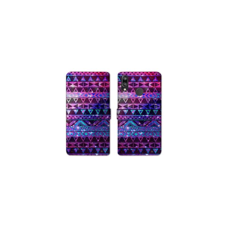 Housse cuir portefeuille Samsung Galaxy A20e motifs Aztec azteque violet