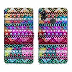 Housse cuir portefeuille Samsung Galaxy A20e motifs Aztec azteque rouge