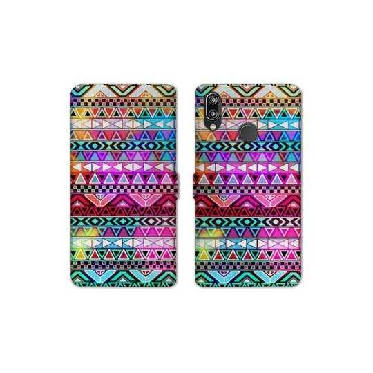 Housse cuir portefeuille Samsung Galaxy A20e motifs Aztec azteque rouge