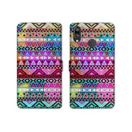 Housse cuir portefeuille Samsung Galaxy A20e motifs Aztec azteque rouge
