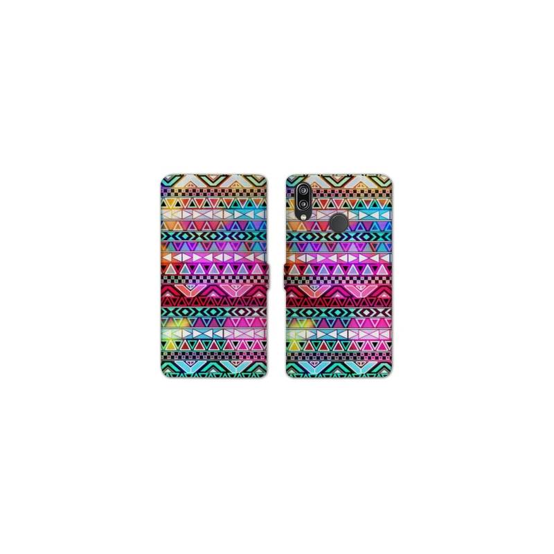 Housse cuir portefeuille Samsung Galaxy A20e motifs Aztec azteque rouge