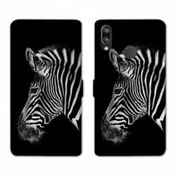 Housse cuir portefeuille Samsung Galaxy A20e savane Zebra