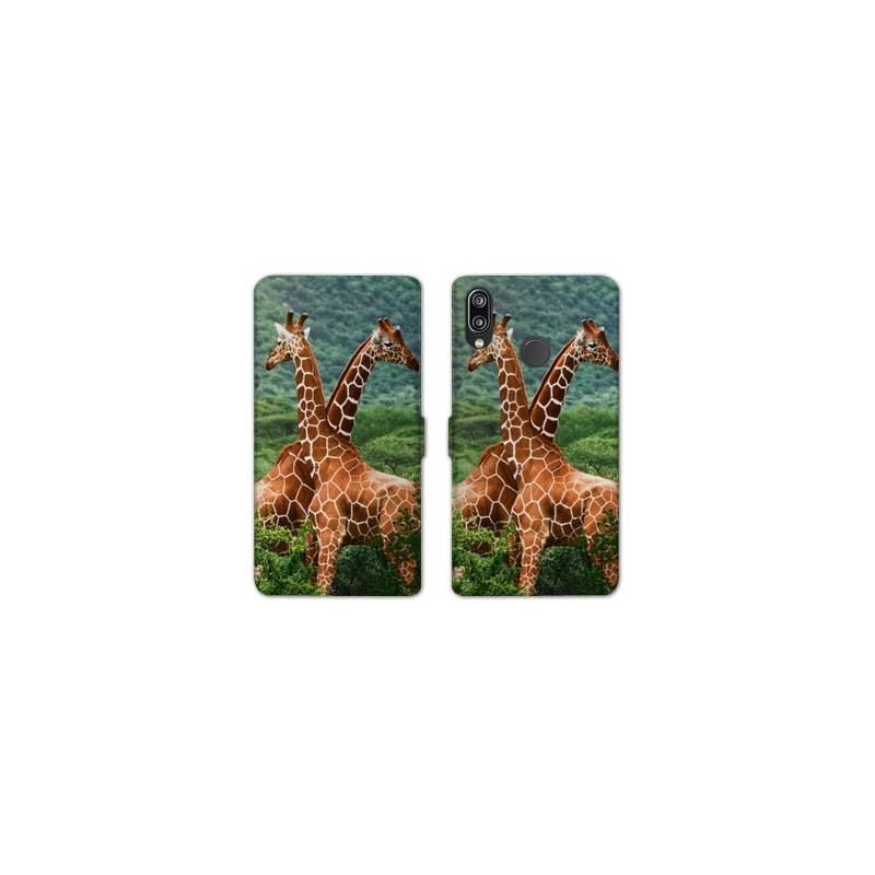 Housse cuir portefeuille Samsung Galaxy A20e savane Girafe Duo