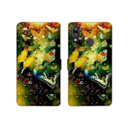 Housse cuir portefeuille Samsung Galaxy A20e papillons papillon jaune
